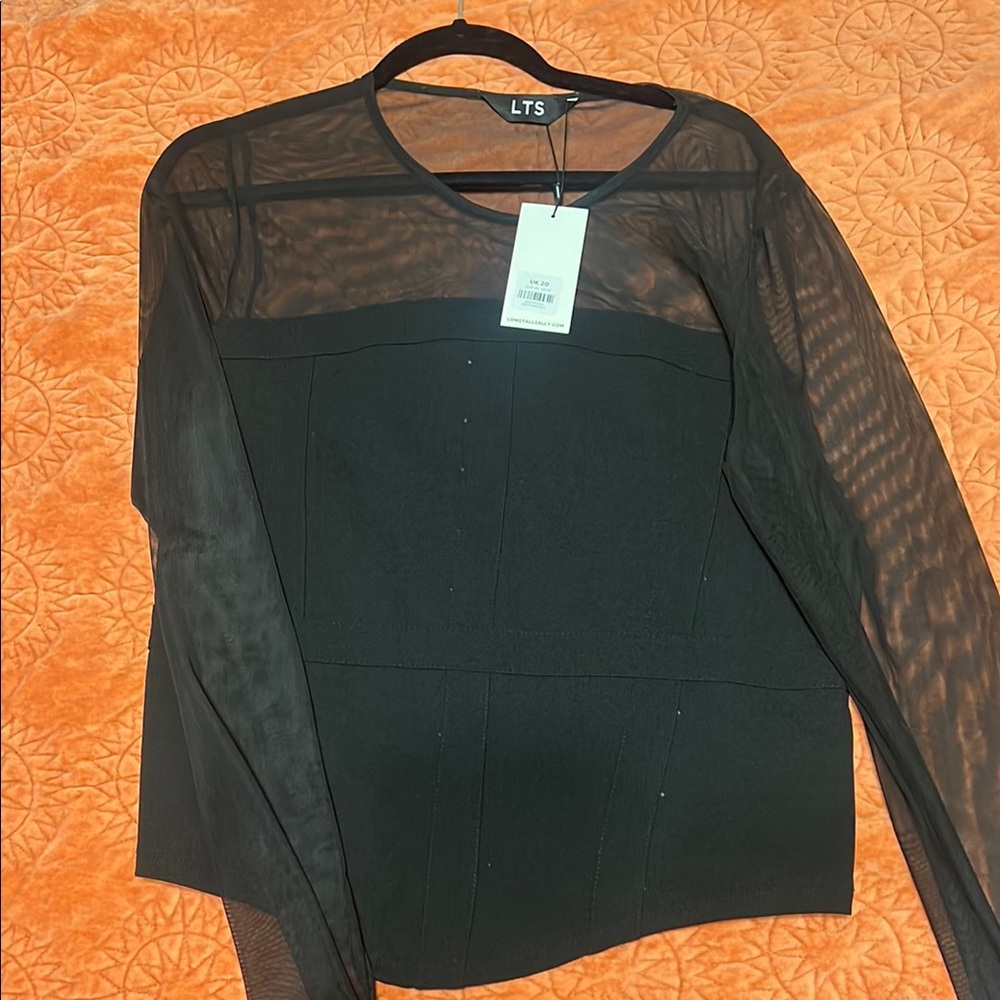 Women's Black Sheer Sleeve Top